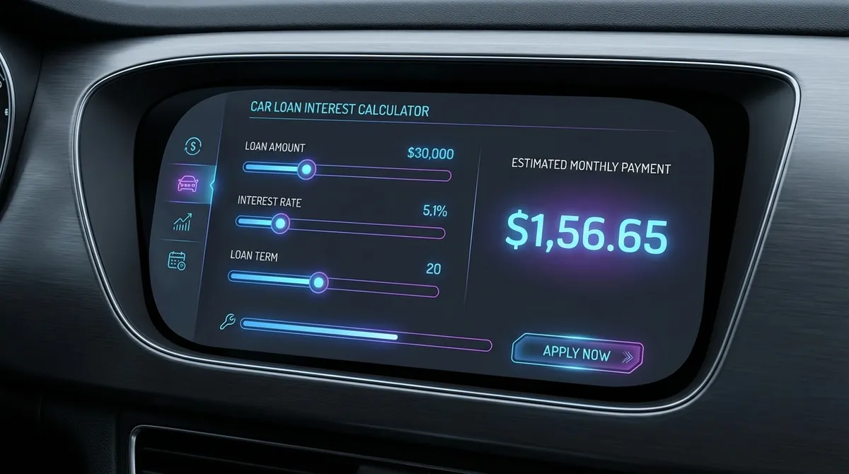 Car Loan Interest Calculator interface displaying total interest cost