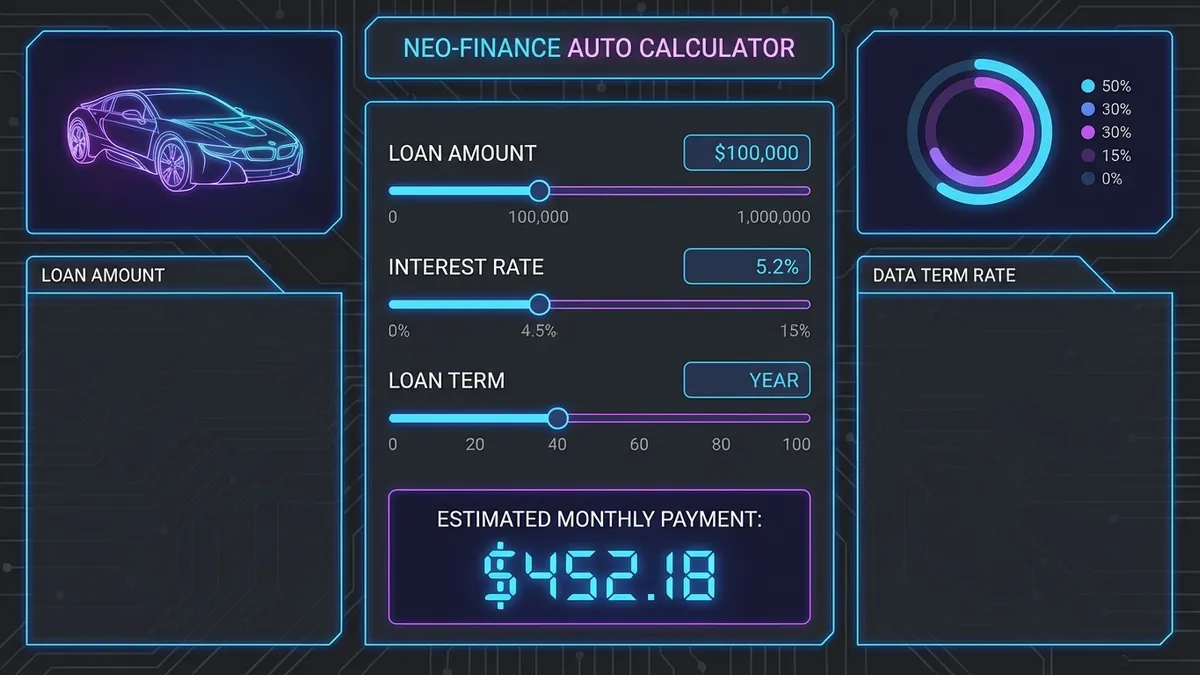 Car Loan Interest Rate Calculator Dashboard Interface showing payment breakdown and interest rate curve