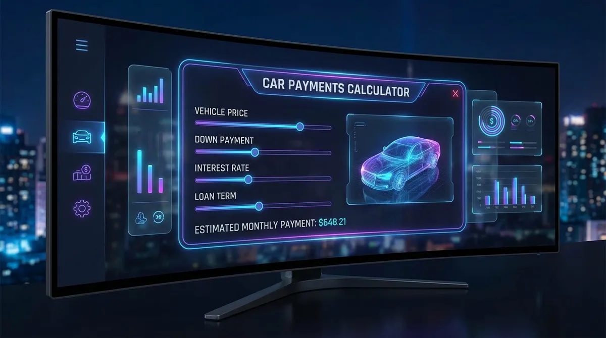 Car Payments Calculator Dashboard showing monthly payment breakdown
