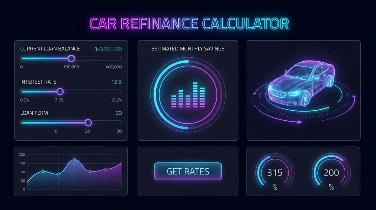 Car Refinance Calculator interface showing savings analysis