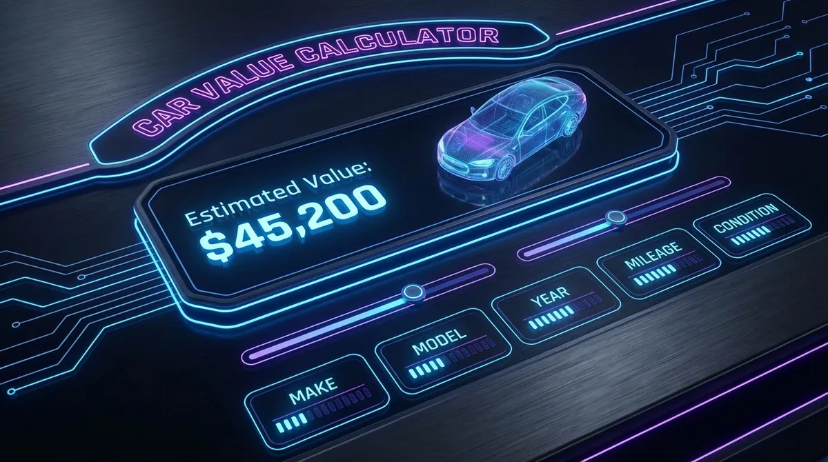 Car Value Calculator interface showing depreciation curve