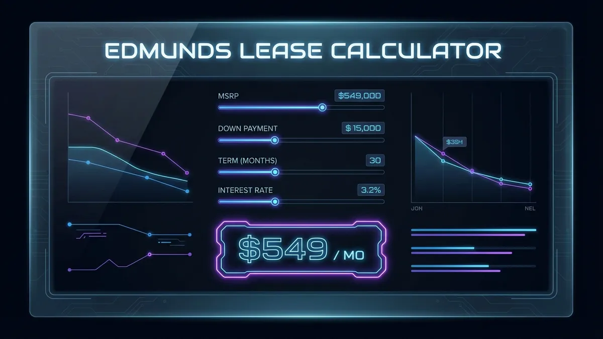 Edmunds Lease Calculator interface showing lease terms and monthly payment breakdown